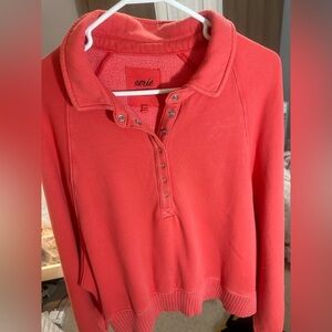 Aerie Coral Button-Up Sweatshirt